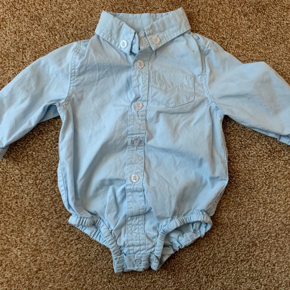Baby long sleeve blue collared one piece 0-6M